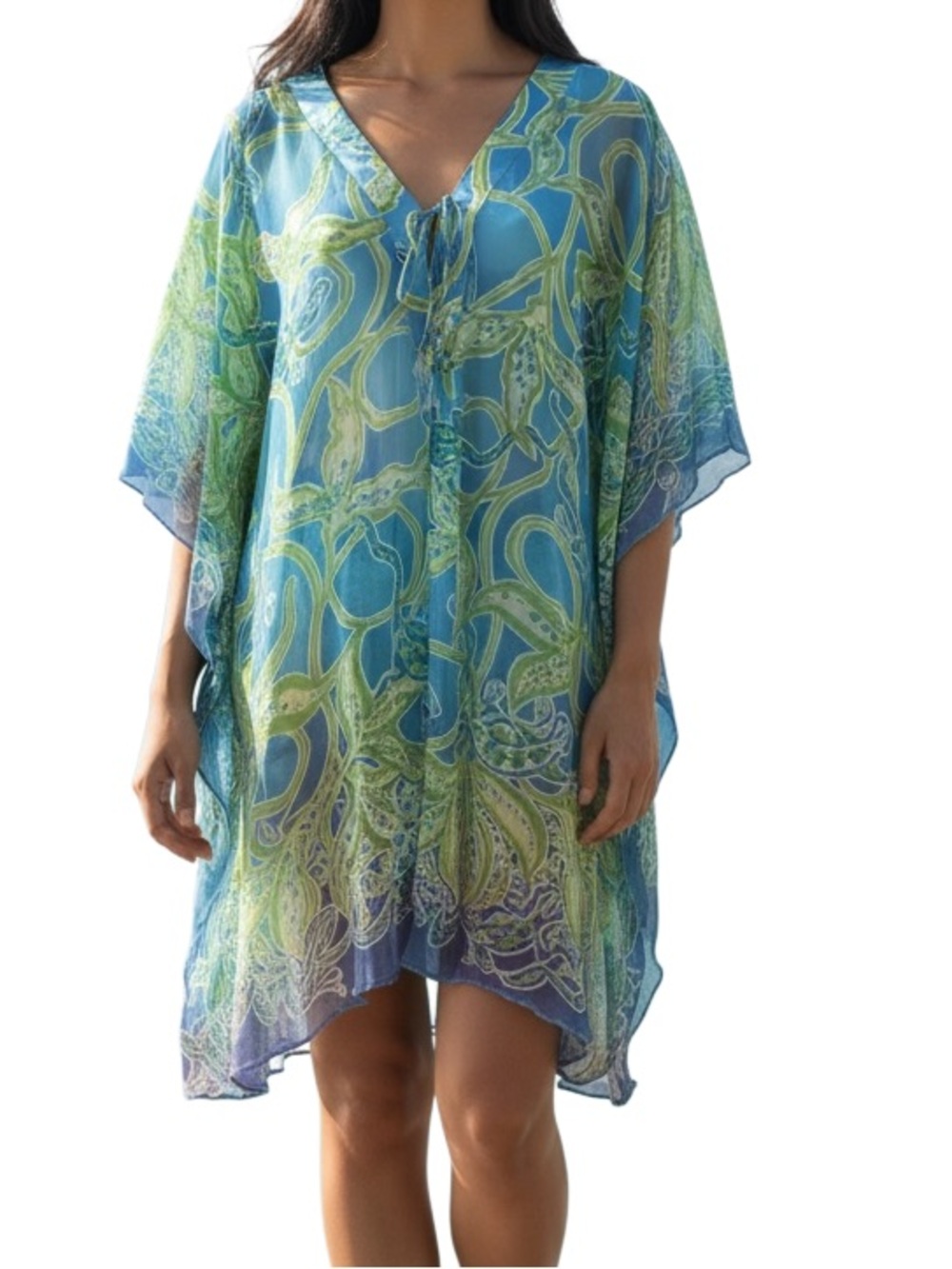 Lotty B. Mustique Silk Chiffon Paisley Swim Cover-Up Kaftan NWOT